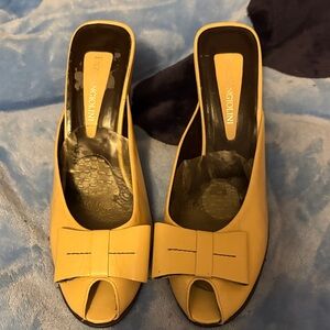 Enzo Angiolini Yellow Peep-Toe Mules with Bow